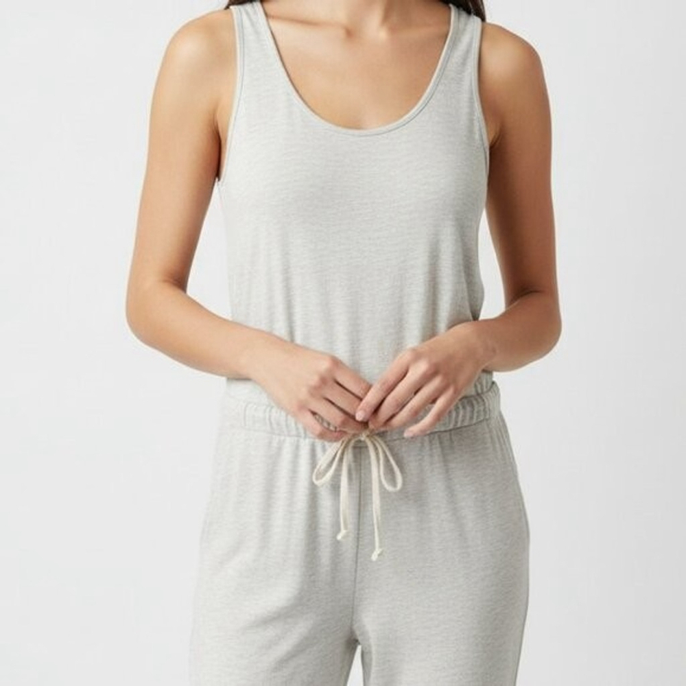 Monrow S Heathe Gray Supersoft Sleeveless Drawstring Waist Tapered Tank Jumpsuit